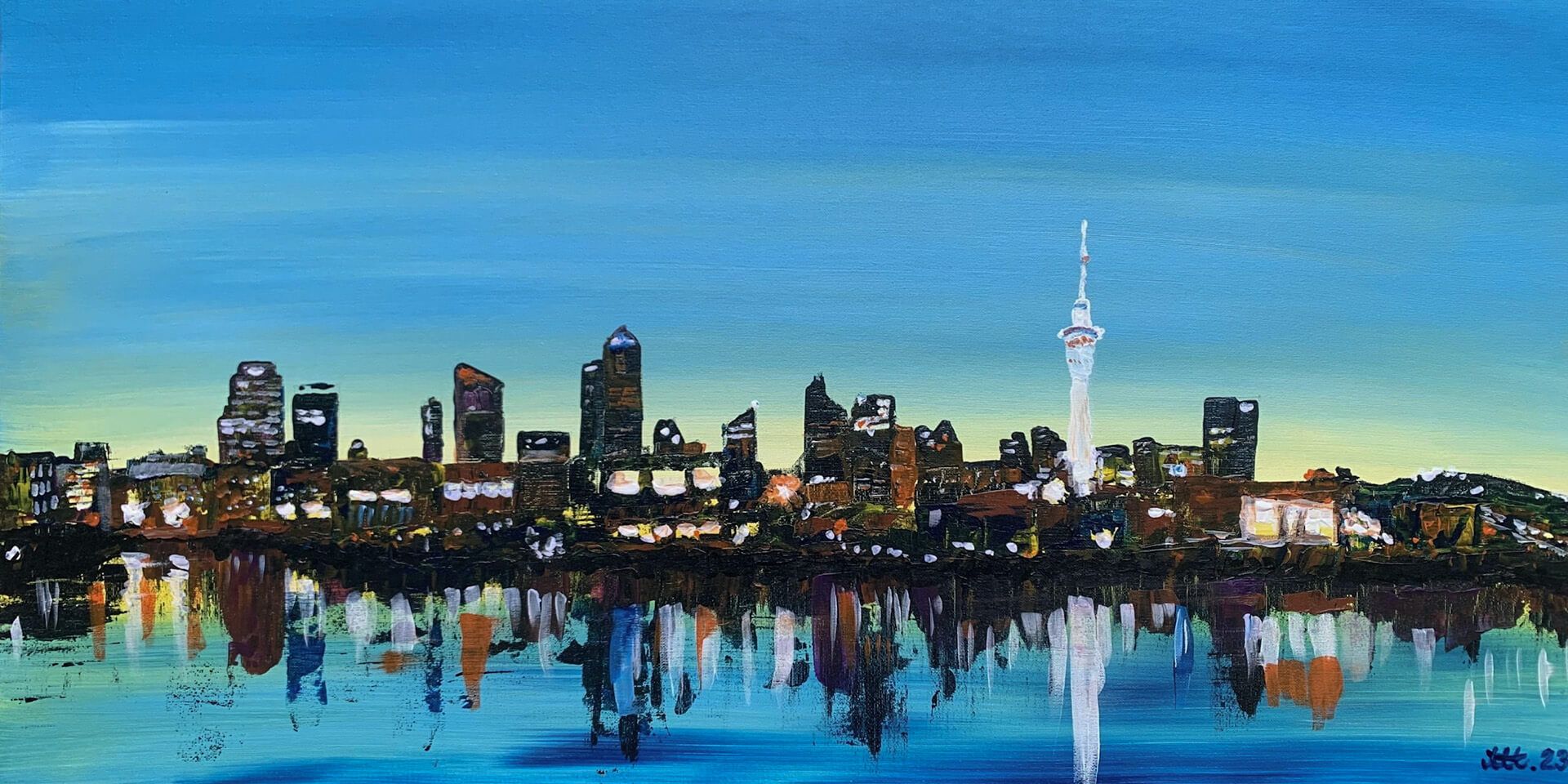 Andrej Mesojedec, Auckland (2023), akril na platnu, 120 × 60 cm
