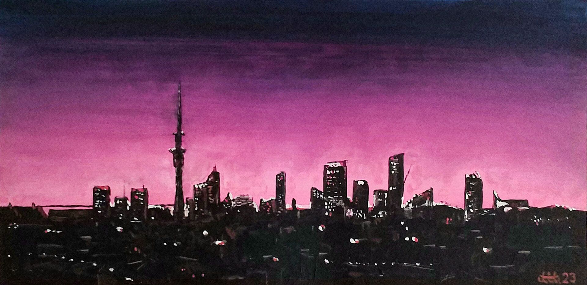 Andrej Mesojedec, Auckland — pogled z Mission Baya, akril na platnu