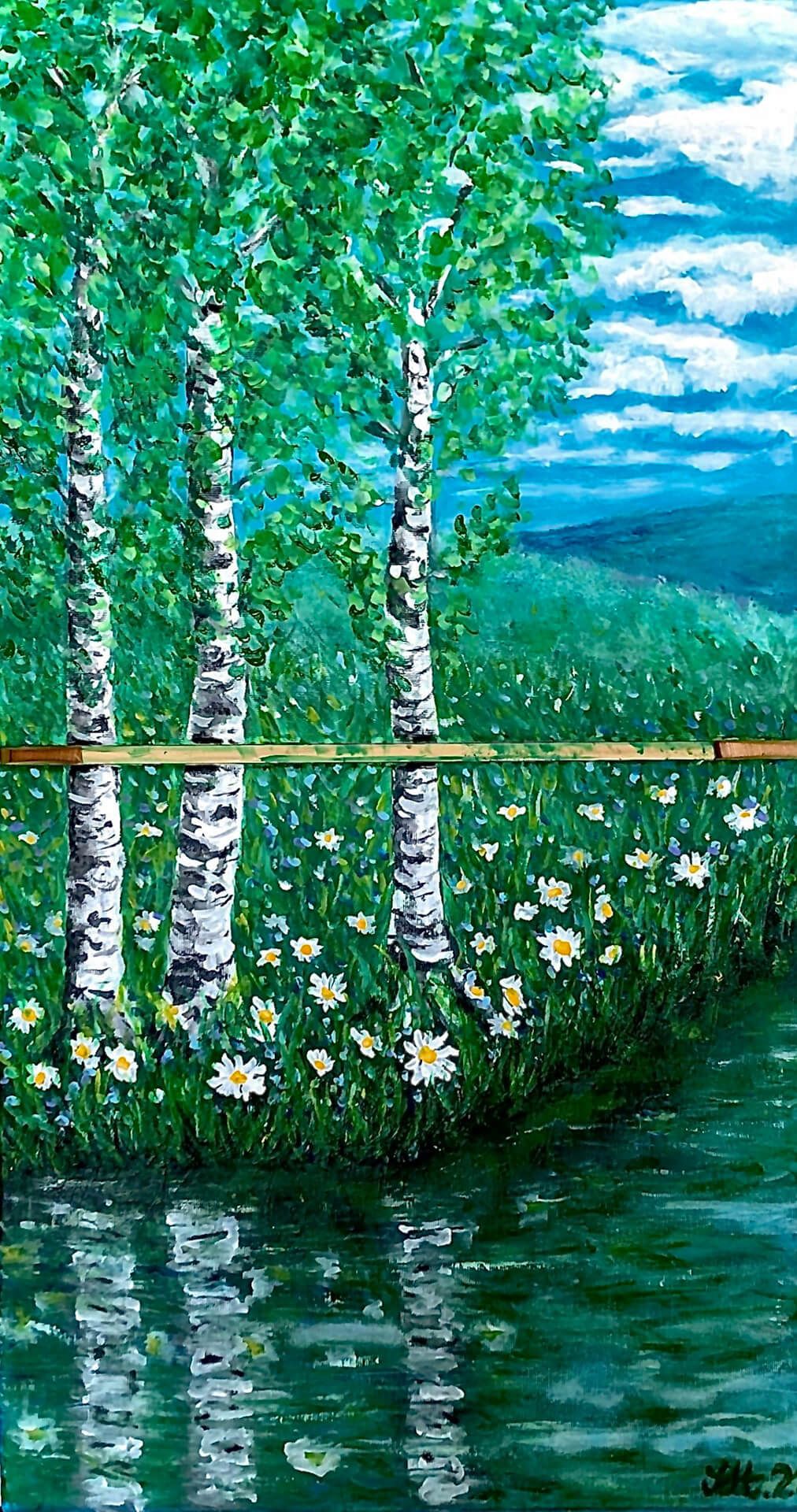 Andrej Mesojedec, Diptih: Breze (2020), akril na platnu, (60 + 60) × 60 cm