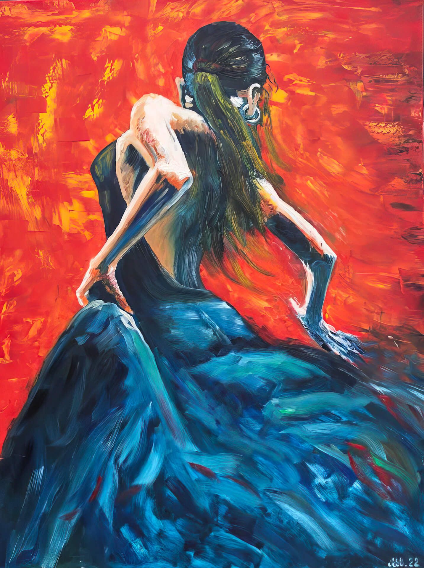 Andrej Mesojedec, Plesalka flamenka (2022), akril na platnu, 140 × 100 cm