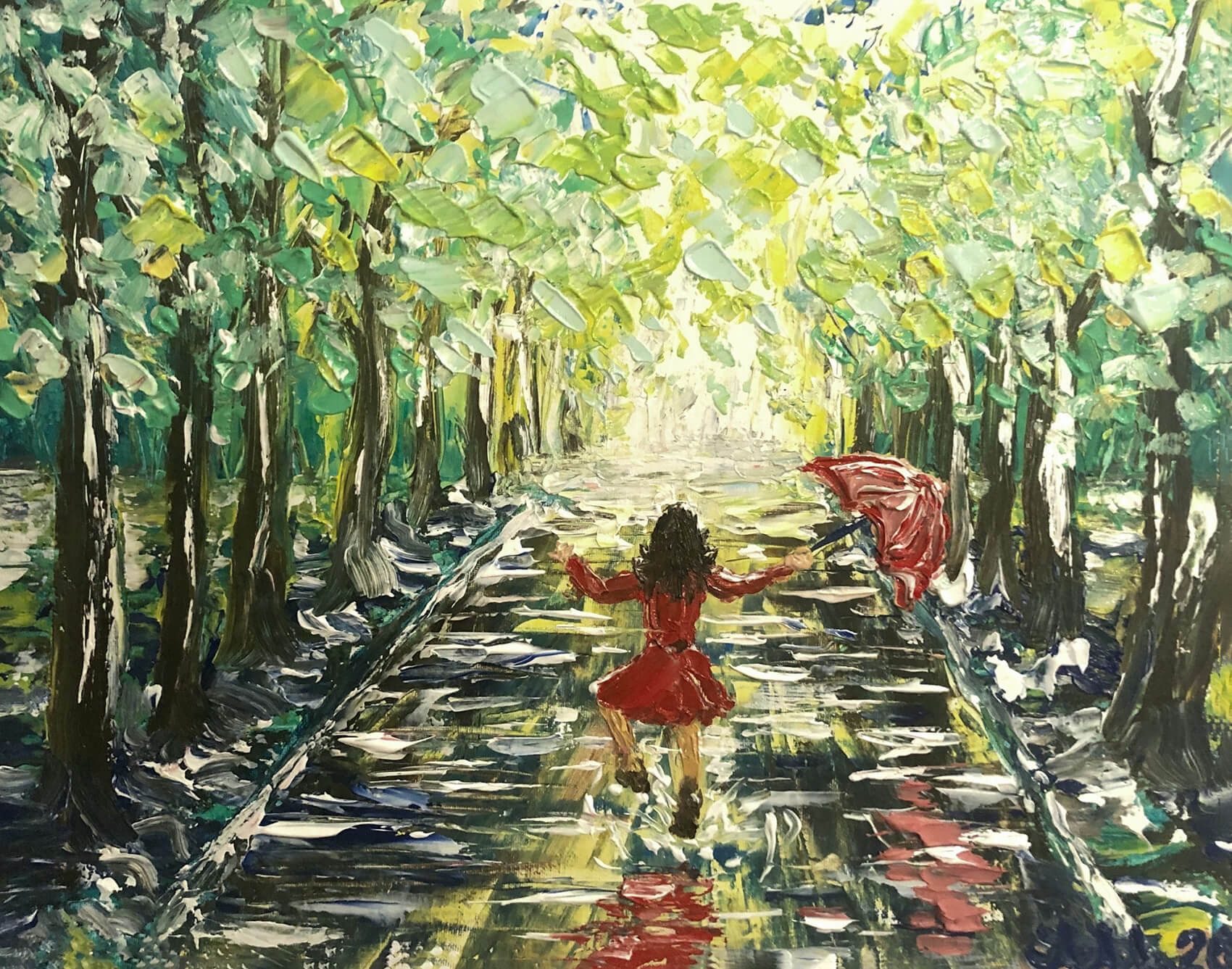 Andrej Mesojedec, Kaja M. po dežju (2019), akril na platnu, 40 × 50 cm