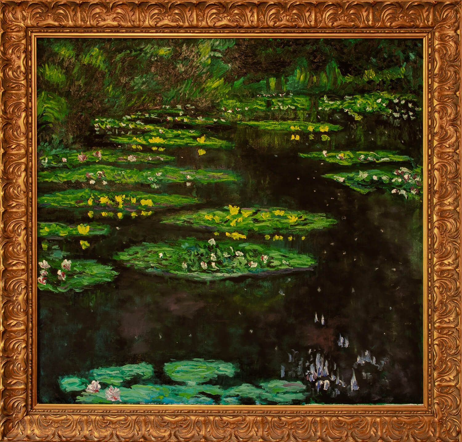 Ročno naslikana reprodukcija: Claude Monet, Ribnik z lokvanji (1904), olje na platnu, 90 × 96 cm — reprodukcija Andreja Mesojedca