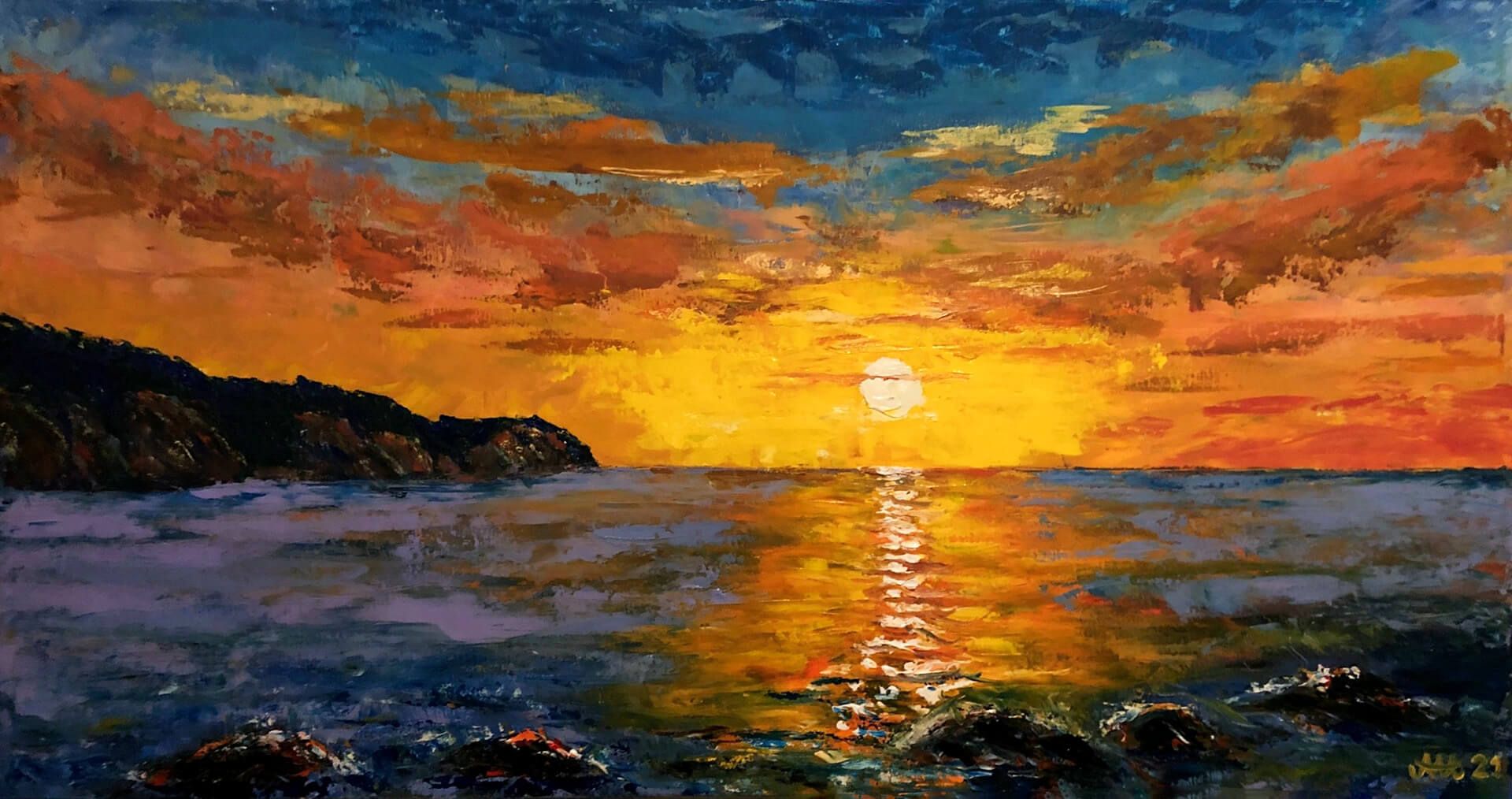 Andrej Mesojedec, Simonov zaliv (2021), akril na platnu, 140 × 70 cm