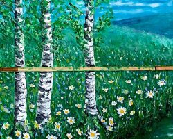 Acrilic, canvas; ( (60+60) x 60 cm); based on photo; Diptih Birch Trees Acrylic